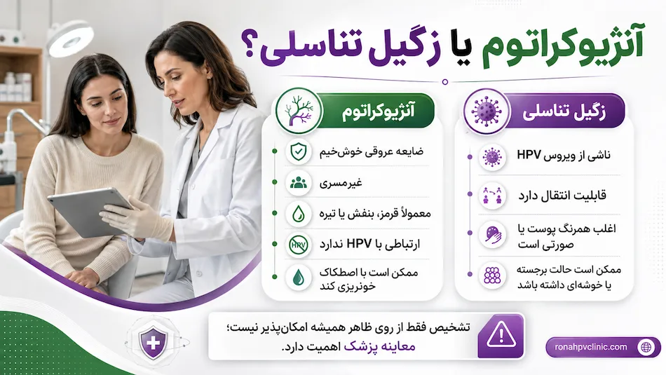 آنژیوکراتوم چیست و چه تفاوتی با زگیل تناسلی دارد؟ 9 تفاوت آنژیوکراتوم با زگیل تناسلی